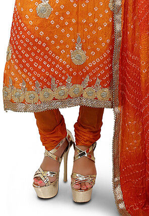 Embroidered Art Silk Straight Cut Suit in Orange