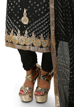Embroidered Art Silk Straight Cut Suit in Black