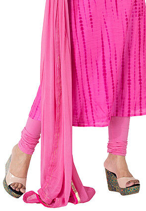 Tie Dyed Pure Silk A Line Suit in Fuchsia