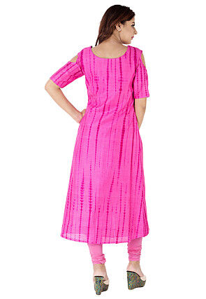 Tie Dyed Pure Silk A Line Suit in Fuchsia
