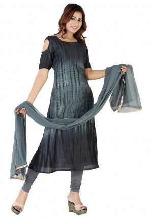 Tie Dyed Pure Silk A Line Suit in Grey Ombre