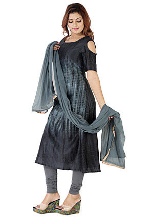 Tie Dyed Pure Silk A Line Suit in Grey Ombre