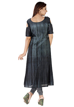 Tie Dyed Pure Silk A Line Suit in Grey Ombre