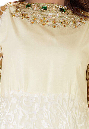 Woven Georgette Brasso Abaya Style Suit in Off White