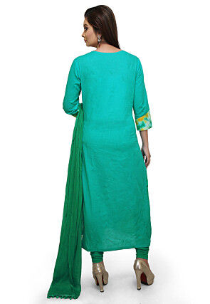 Plain Cotton Straight Suit in Sea Green
