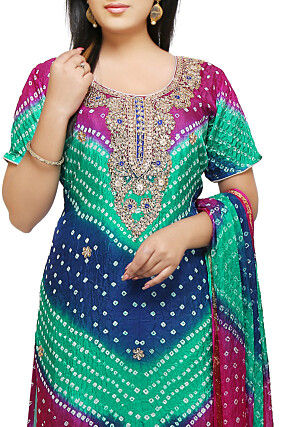 Gota Patti Art Silk Straight Suit in Multicolor