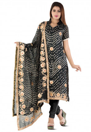 Bandhej Art Silk Straight Suit in Black