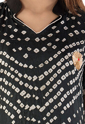 Bandhej Art Silk Straight Suit in Black