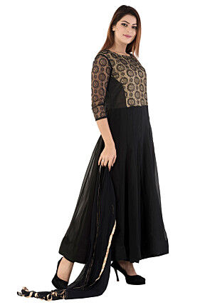 Woven Georgette Abaya Style Suit in Black