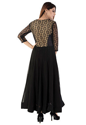 Woven Georgette Abaya Style Suit in Black