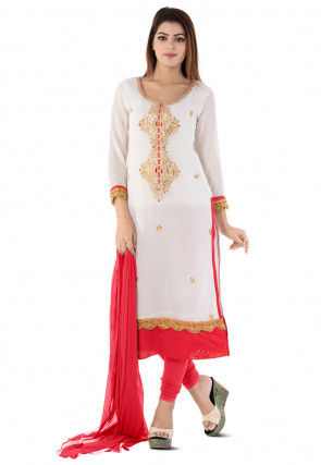 Embroidered Georgette Straight Suit in White