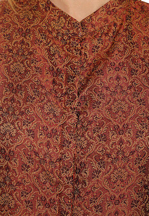 Woven Brocade Silk Anarkali Style Suit in Brown