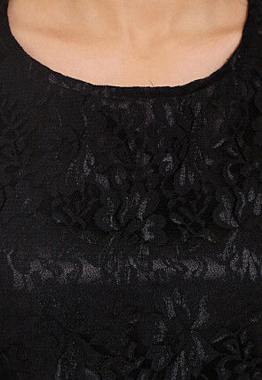 Woven Chantelle Net Anarkali Style Suit in Black