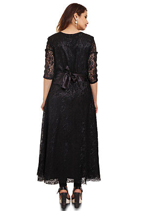 Woven Chantelle Net Anarkali Style Suit in Black