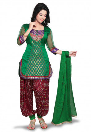 Plain Straight Cut Brocade Suit in Green