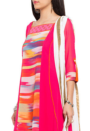 Printed Georgette Pakistani Suit in Fuchsia and Multicolor