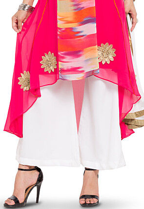 Printed Georgette Pakistani Suit in Fuchsia and Multicolor