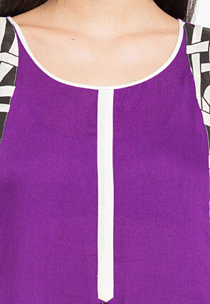 Printed Cotton Rayon Pakistani Suit in Purple and Off White