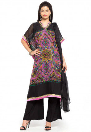 Printed Georgette Pakistani Suit in Pink and Black