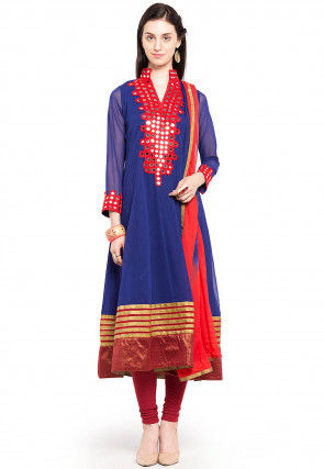 Embroidered Georgette Anarkali Suit in Blue