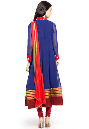 Embroidered Georgette Anarkali Suit in Blue