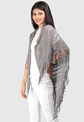 Knitted Crochet Scarves in Grey