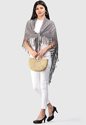 Knitted Crochet Scarves in Grey