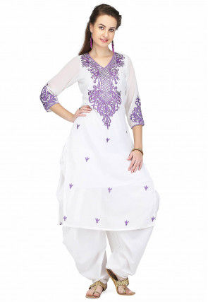 Embroidered Georgette Punjabi Suit in White