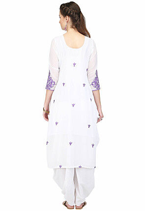 Embroidered Georgette Punjabi Suit in White