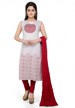 Printed Straight Cut Cotton Suit in Off White