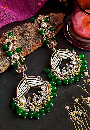 Kundan Chandbali Earrings with Ear Chain