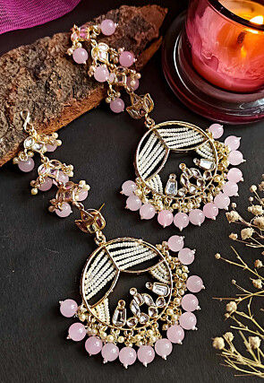 Kundan Chandbali Earrings with Ear Chain