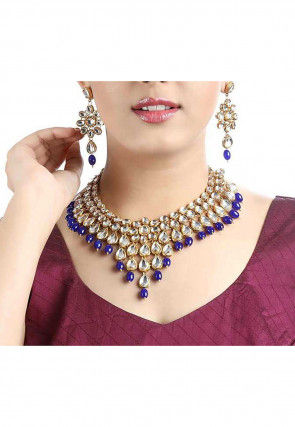 Royal blue kundan set top