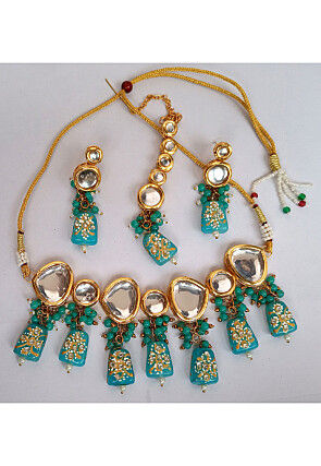 NoName Ethnic necklace Brown/Blue Single WOMEN FASHION Accessories Costume jewellery set Blue discount 50% 