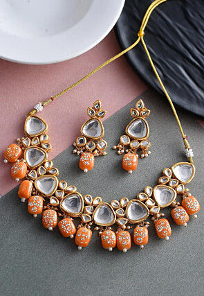 Orange necklace and earrings discount