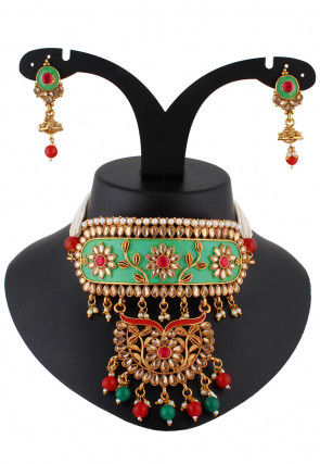 Kundan Enamel Filled Choker Necklace Set