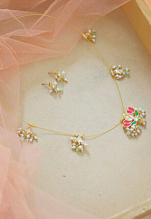 Kundan Invisible Chain Lotus Style Necklace Set