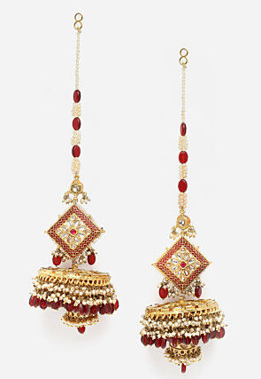 Kundan Jhumka Style Earrings with Ear Chain