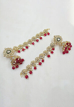 Kundan Jhumka Style Earrings with Ear Chain