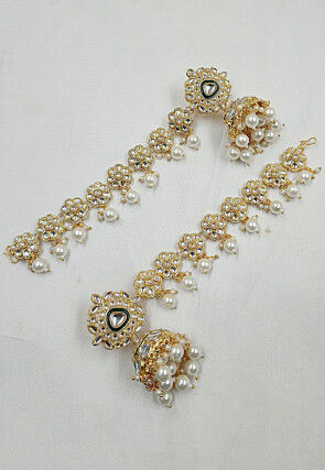 Kundan Jhumka Style Earrings with Ear Chain