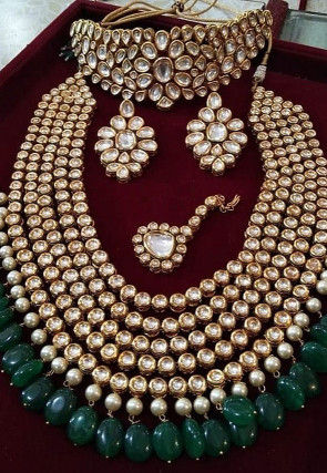 Indian Traditional Gold Tone Kundan Bridal & Wedding Party Fashion Jewelry Set 