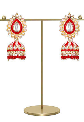 Kundan Meenakari Jhumka Style Earrings