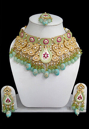 Kundan Mint Meena Choker Necklace Set