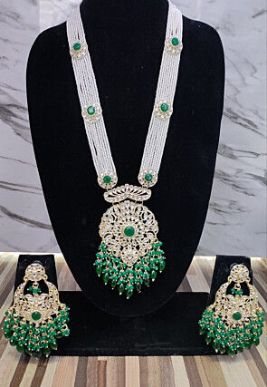 Buy Pretty Beads Work Mint Green and White Necklace Set Online