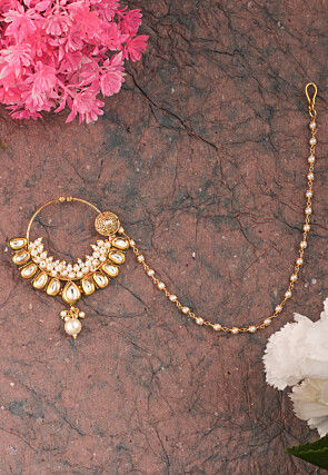 Kundan Nose Ring with Chain