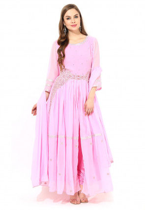 Abaya Style Embroidered Suit In Baby Pink