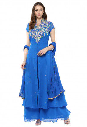 Embroidered Georgette Pakistani Suit in Blue