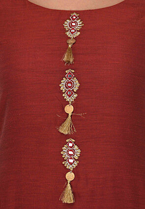 Embroidered Chanderi Silk Straight Suit in Maroon