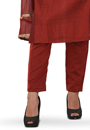 Embroidered Chanderi Silk Straight Suit in Maroon
