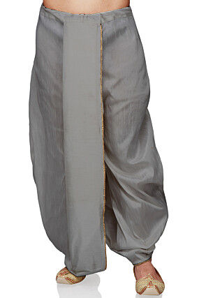 Lace Border Art Silk Dhoti Pant in Grey